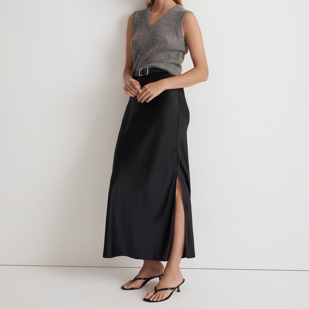 Madewell Satin Maxi Slip Skirt, NWT, Black, size 10